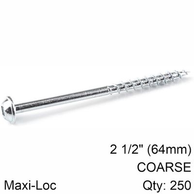 KREG Zinc Pocket Hole Screws 64mm 2.50' #8 Coarse Thread Mx Loc 250ct